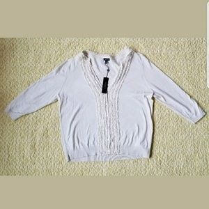 TALBOTS Womens XL Cream White Ruffled Front Cotton